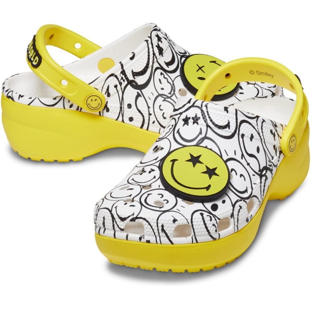Crocs SMILEY WORLD Classic Platform Clogs Sandals Mules Smiley Face Happy Face